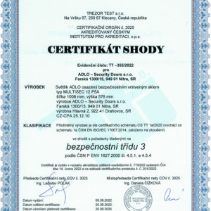Certifik�t Svetl�ka ADLO v 3. bezpe�nostnej triede