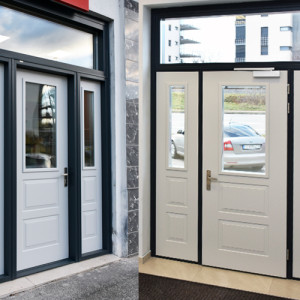 Exteri�rov� Termo dvere ADUO, presklen�, nadsvetl�k, bo�n� svetl�ky, rozmer 305cm x 325cm