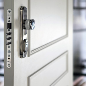 ADLO - Bezpe�nostn� dvere TEDUO, design Li�tov�, povrch biely 113, Kovanie obl� Chr�m Nerez leskl�