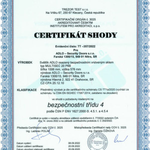 Certifik�t Svetl�ka ADLO v 4. bezpe�nostnej triede