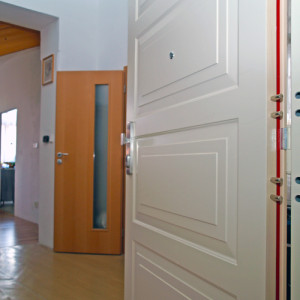 ADLO - Bezpe�nostn� dvere ADUO, kazetov� design K 203, zali�tovanie kaziet KV - 2, povrch RAL 9003