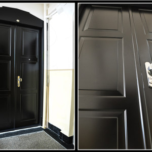 ADLO - Bezpe�nostn� dvere TEDUO, kazetov� dizajn, povrch Color, dvojkr�dlov� dvere