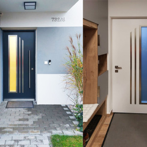 Exteri�rov� Termo dvere, dvojfarebn�, presklen�, zvisl� madlo Obl�, rozmer 90cm x 210cm