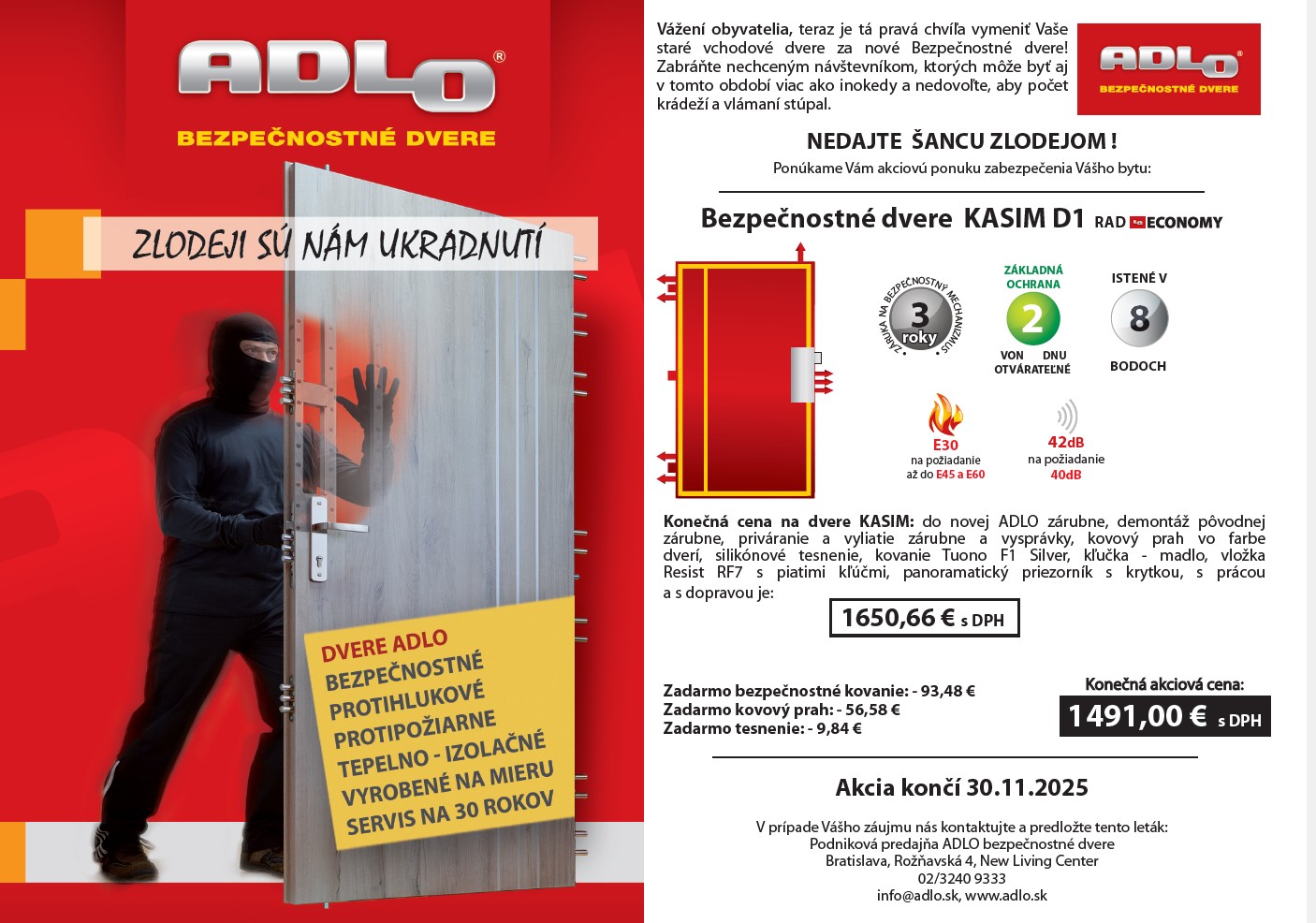 Leták Akcia na bezpečnostné dvere v Bratislave