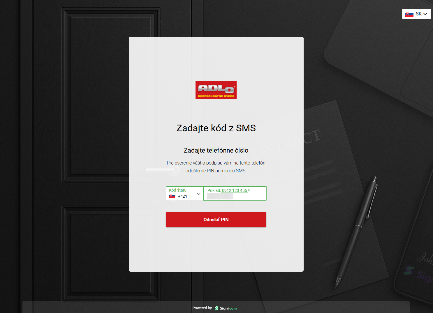 Pole pre zmenu telefnneho sla.