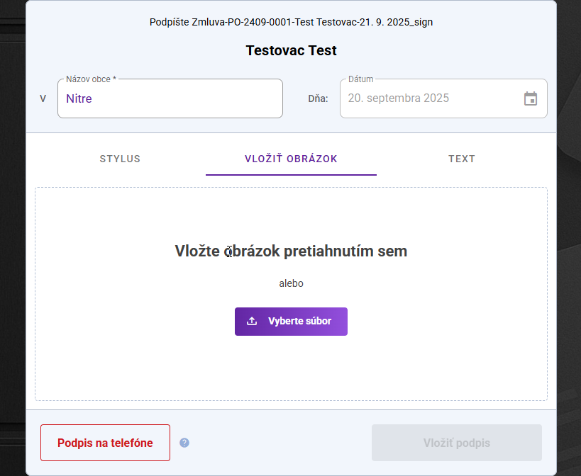 Obrzok ako sa vklad v zoskenovan podpis