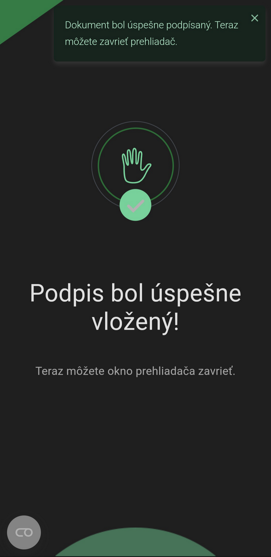 Obrzok po dokonen podpisovania v mobile