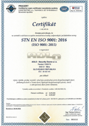 Certifikt ISO 9001 pre ADLO vvoj, vrobu, predaj, mont a servis bezpenostnch a protipoiarnych dver
